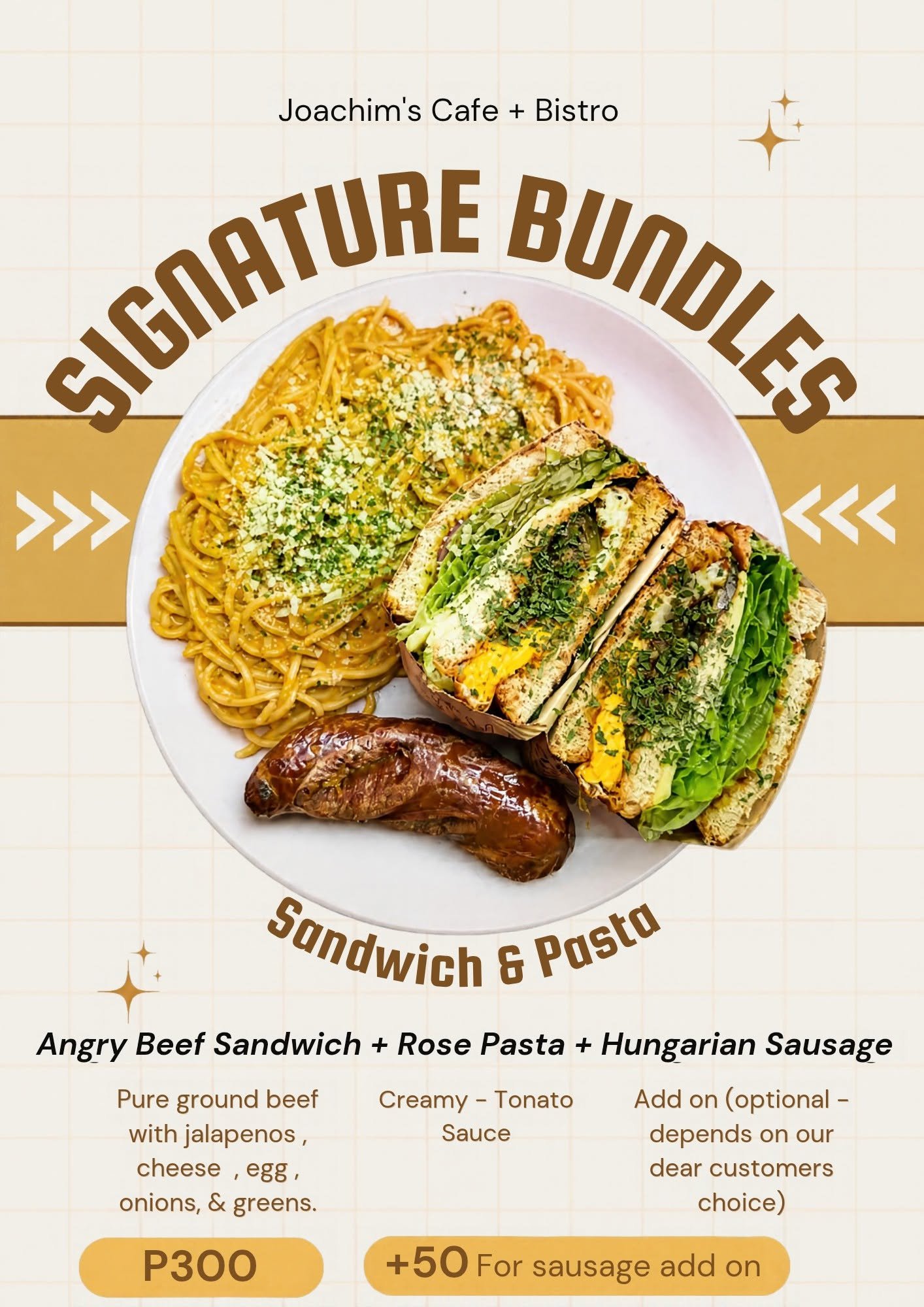 Official Joachim's Cafe + Bistro signature bundle with pasta, sandwich and optional sausage